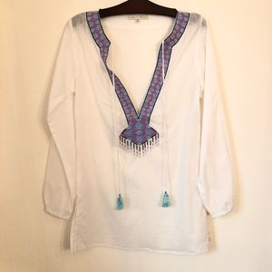 Cabana Beach💯 Cotton Embroidered with beads and tassels Cover Up Cruise M